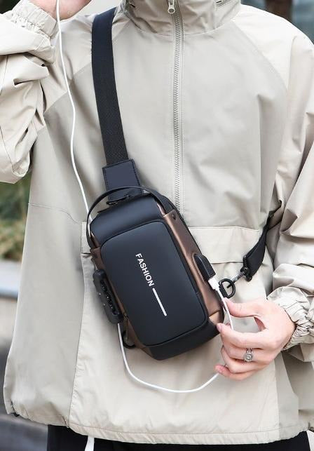 Men's Waterproof Anti-Theft Crossbody Sling Bag with USB Port