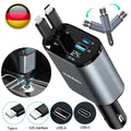 Retractable 4-Port Fast Car Charger 120W USB-C & USB-A